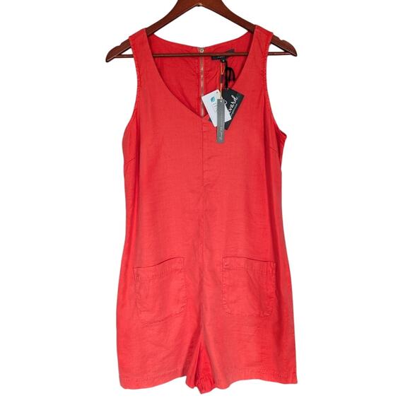 NWT Level 99 Coral Pink Shorts Romper Jumpsuit Linen size Medium - Picture 1 of 8